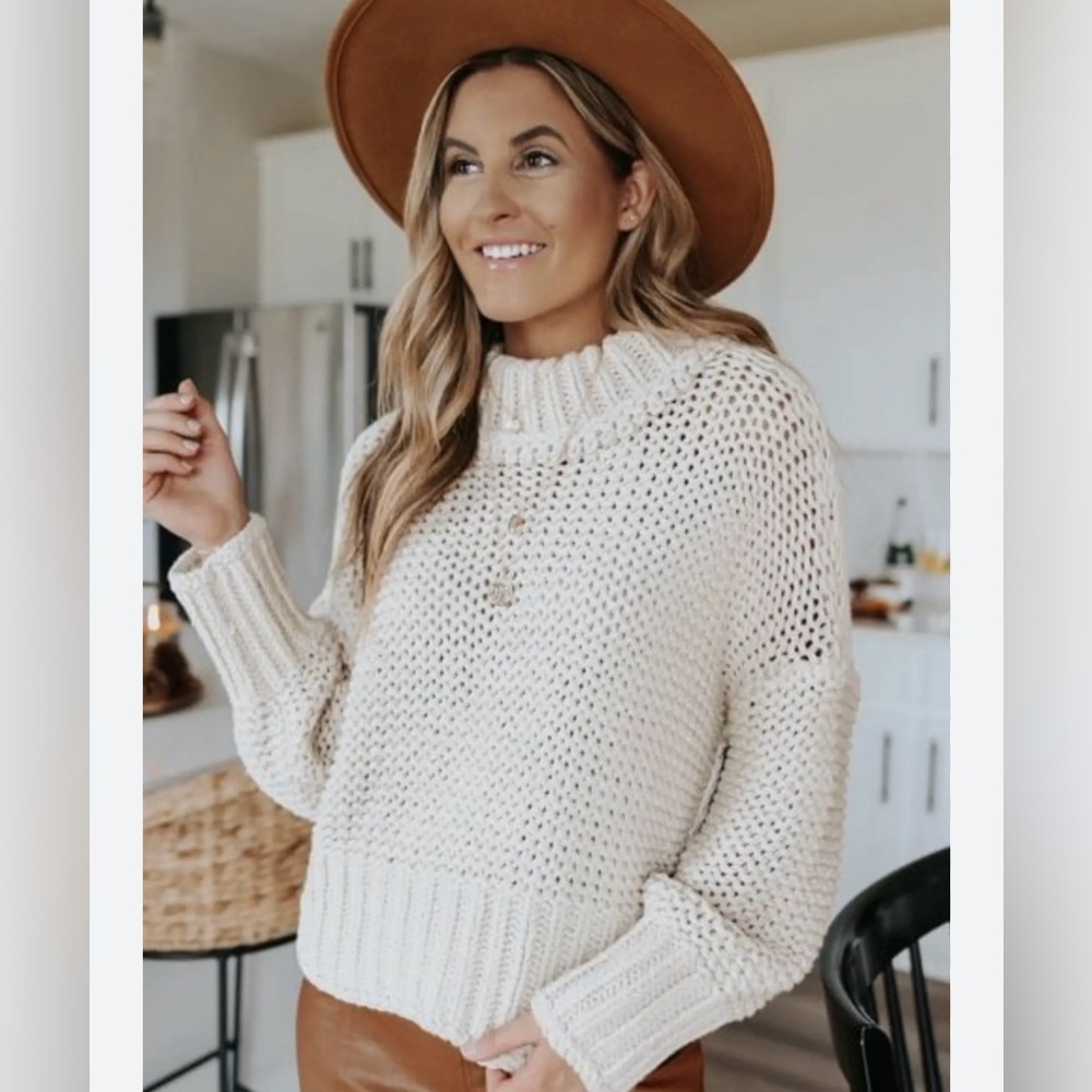 Free People Chunky Knit Turtleneck Sweater Cowl Off Shoulder Loose Size S